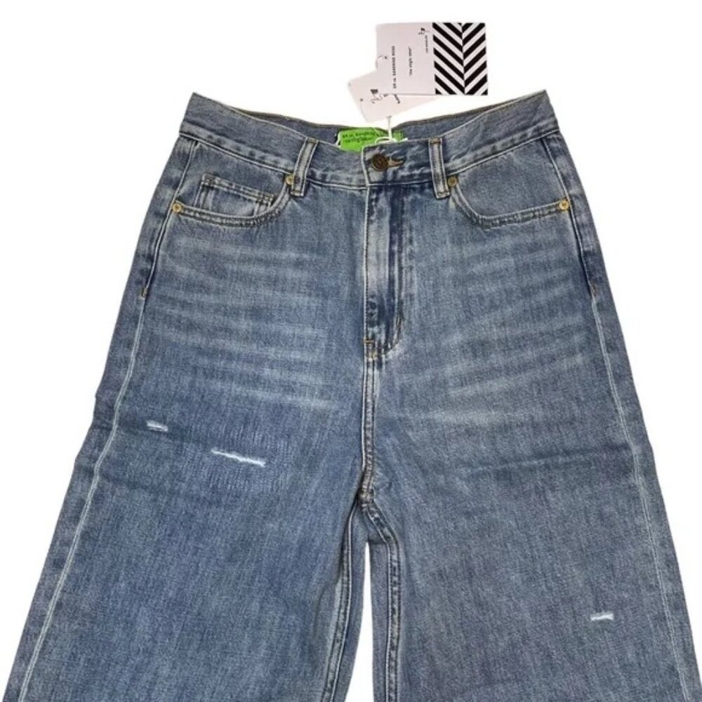 Free People x Sandrine Rose High Rise Wide Leg Distressed Jeans Sz 26 - Picture 3 of 8